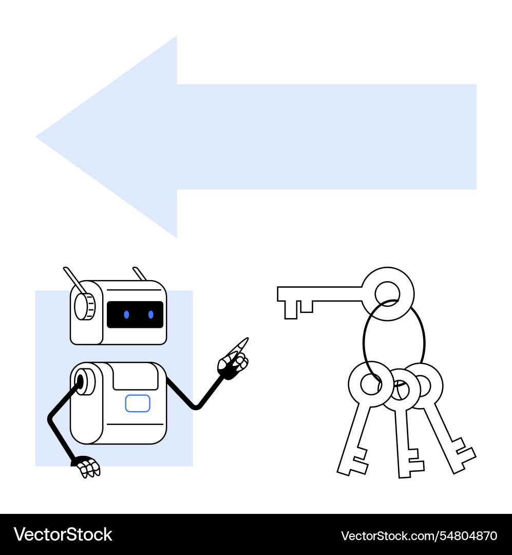 Futuristic robot pointing towards set of keys Futuristic robot pointing towards set of keys vector image