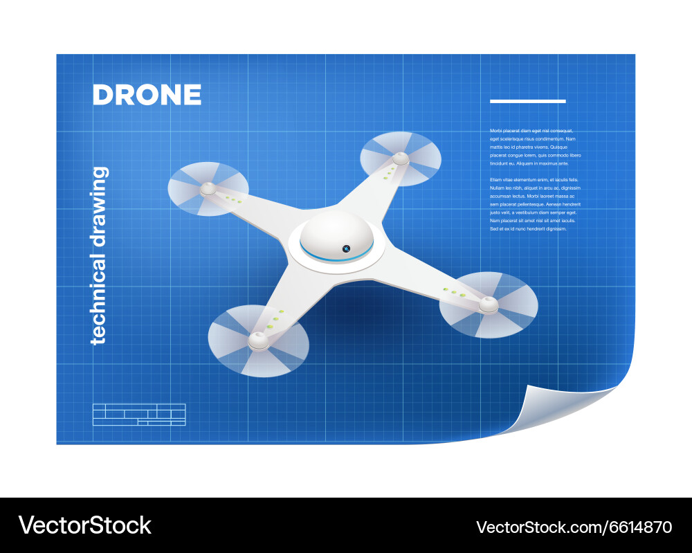 Isometric Blueprint Drone Sketch Vektorbild