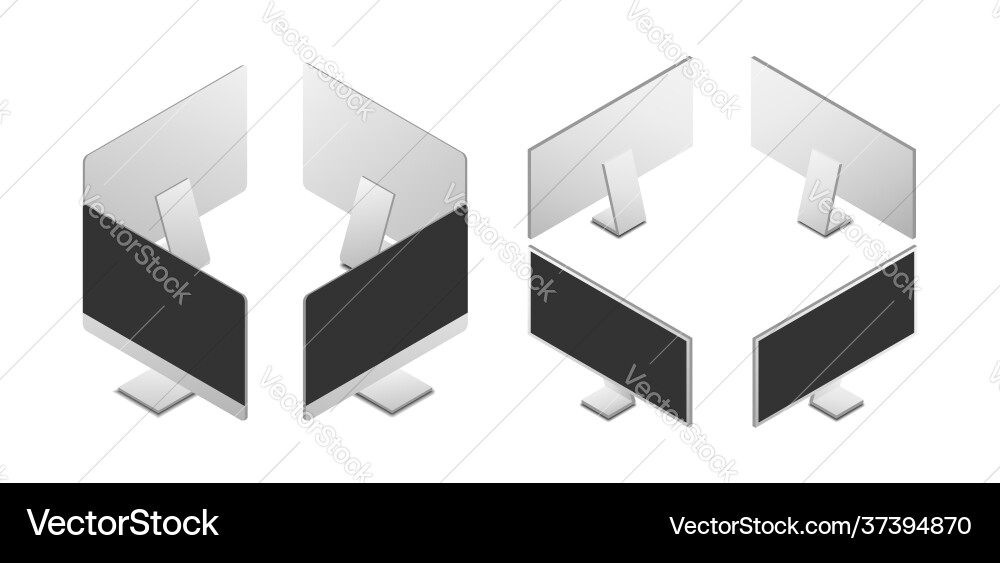 Isometric Computer Monitor Set Vector Image