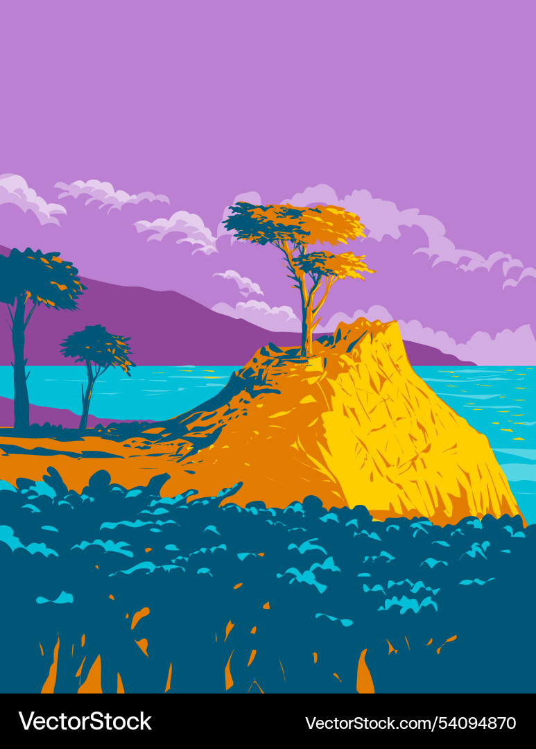 Lone Cypress on Pebble Beach vector image