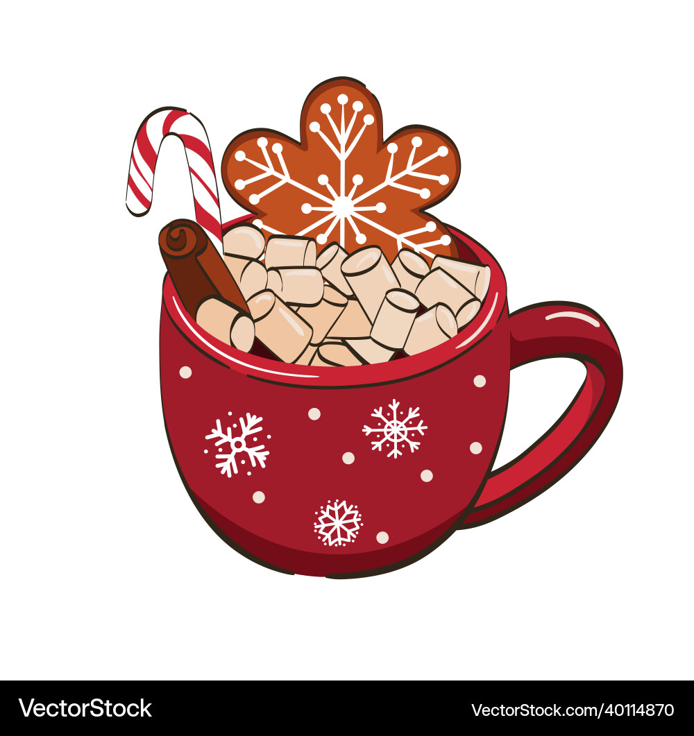Red mug with cocoa and marshmallows Vector Image