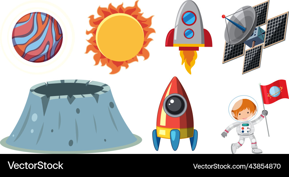 Set of space cartoon characters and objects Set of space cartoon characters and objects vector image