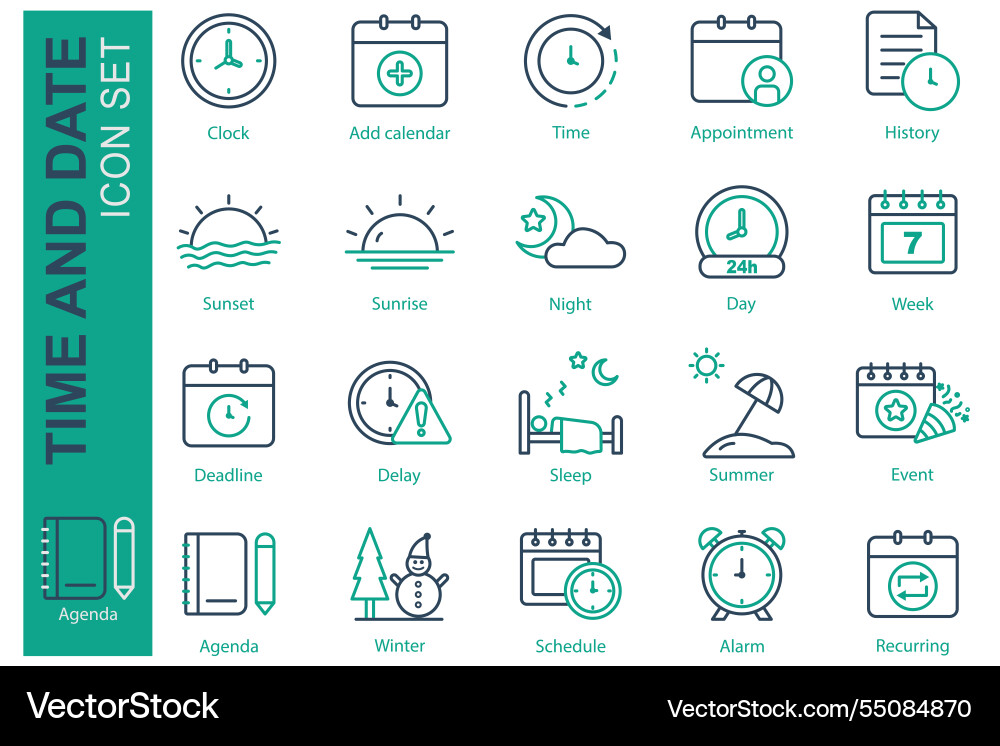 Time and date icon set line style containing Time and date icon set line style containing vector image
