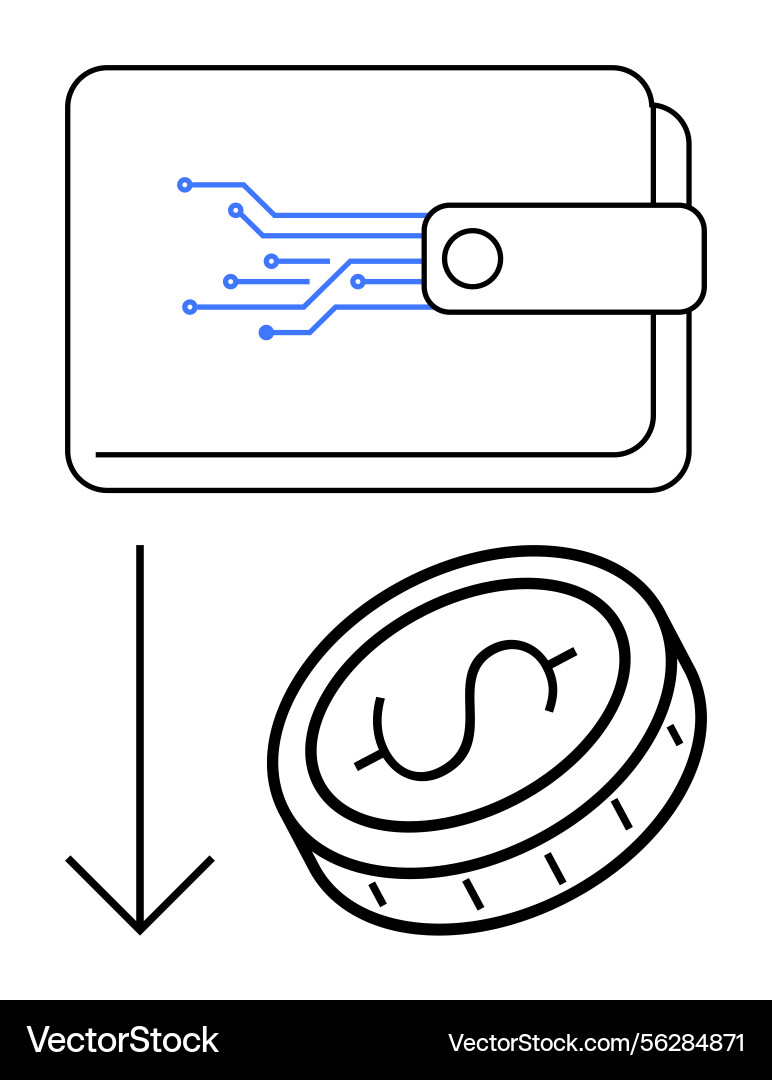Digital wallet with circuit design arrow pointing Digital wallet with circuit design arrow pointing vector image