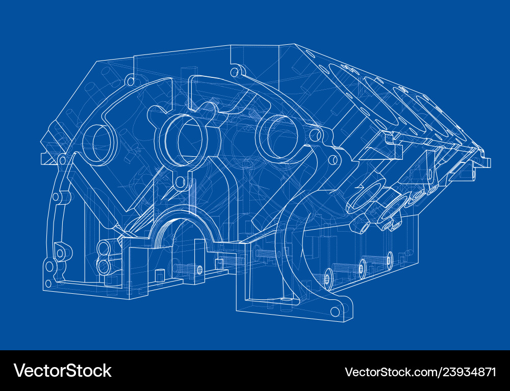 Engine block sketch rendering of 3d vector image