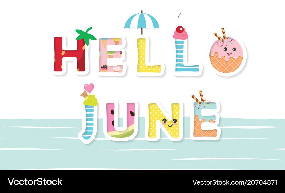 Hallo June Poster Cartoon Buchstaben Hallo June Poster Cartoon Buchstaben vektorbild