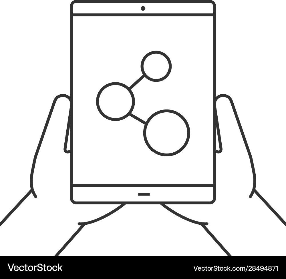 Hands holding tablet computer linear icon Hands holding tablet computer linear icon vector image