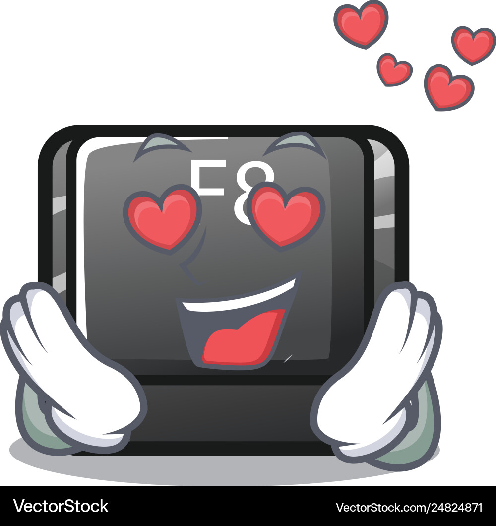 In love f8 button installed on computer mascot vector image