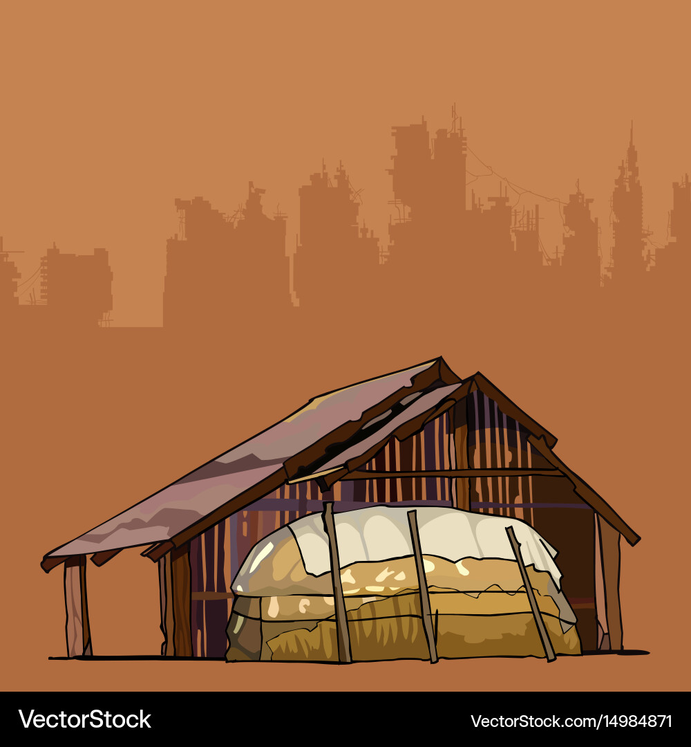 Old rustic barn with a large haystack vector image