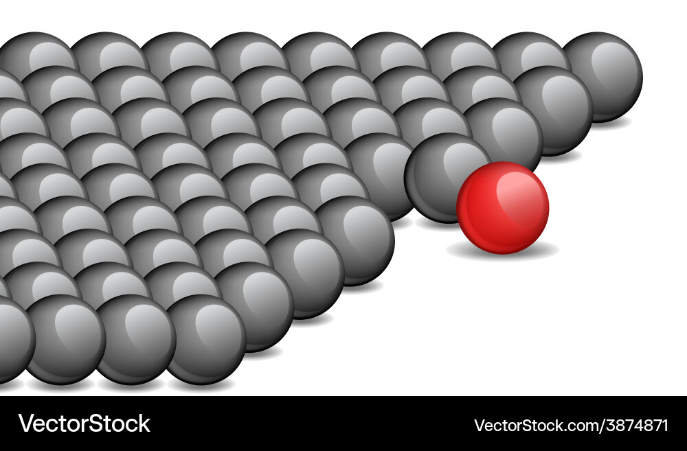 One red unique sphere came forward from a row Vector Image