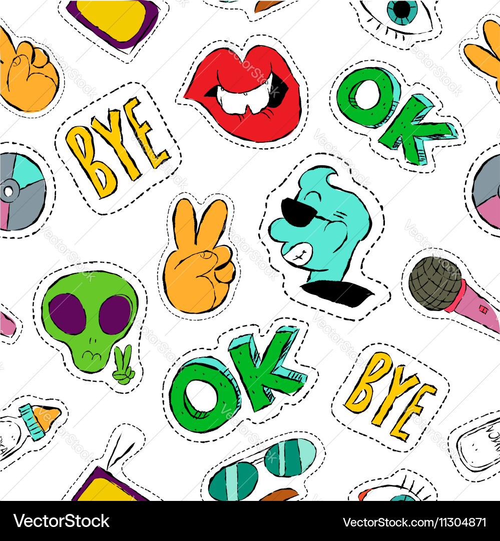 Retro Patch Icon Seamless Pattern vector image