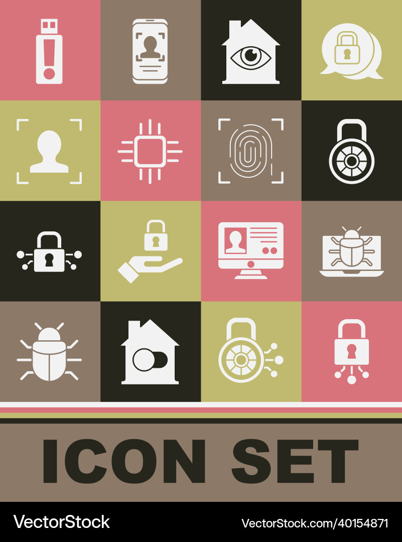 Set cyber security system bug on monitor safe Set cyber security system bug on monitor safe vector image