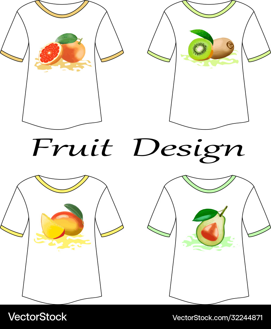 Set t-shirts with color fruit print Set t-shirts with color fruit print Vector Image