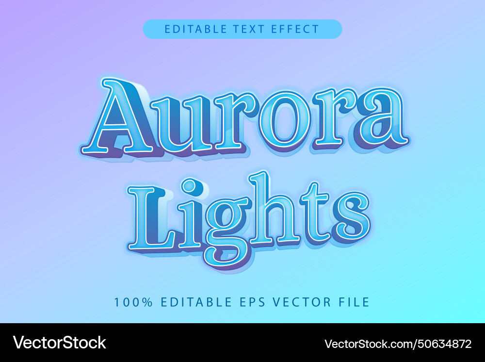 Aurora lights editable text effect 3d gradient Vector Image