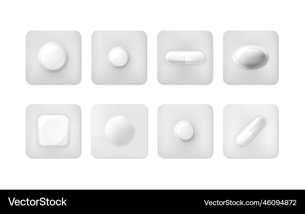 Blisters with one tablet capsule different shape Blisters with one tablet capsule different shape Vector Image