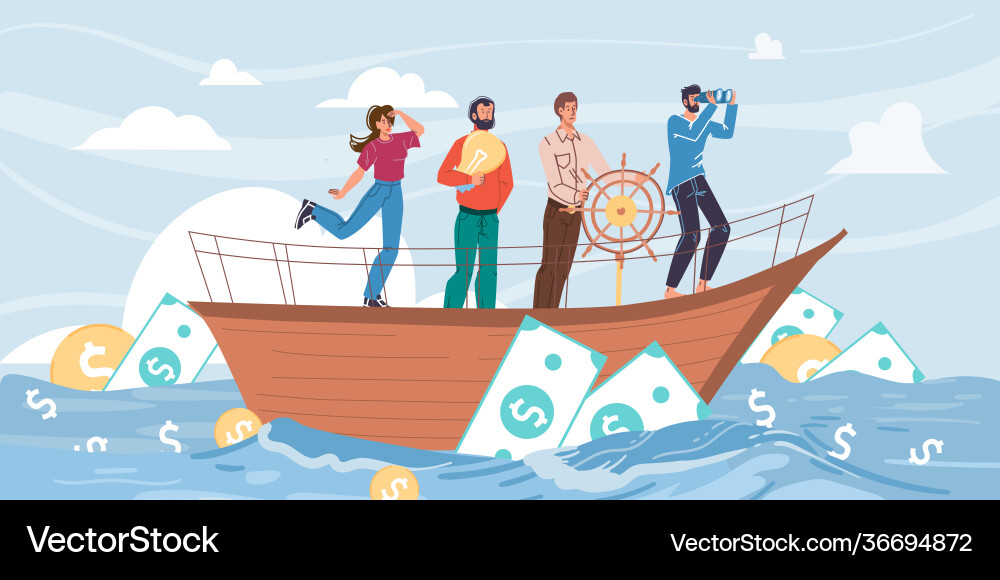 Flat cartoon characters look into distance Flat cartoon characters look into distance vector image