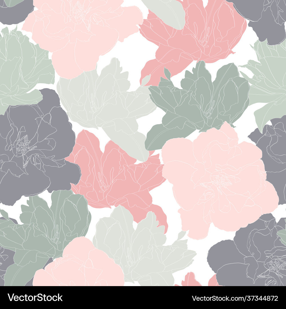 Floral Tulip Pattern - Line Art Vector Image