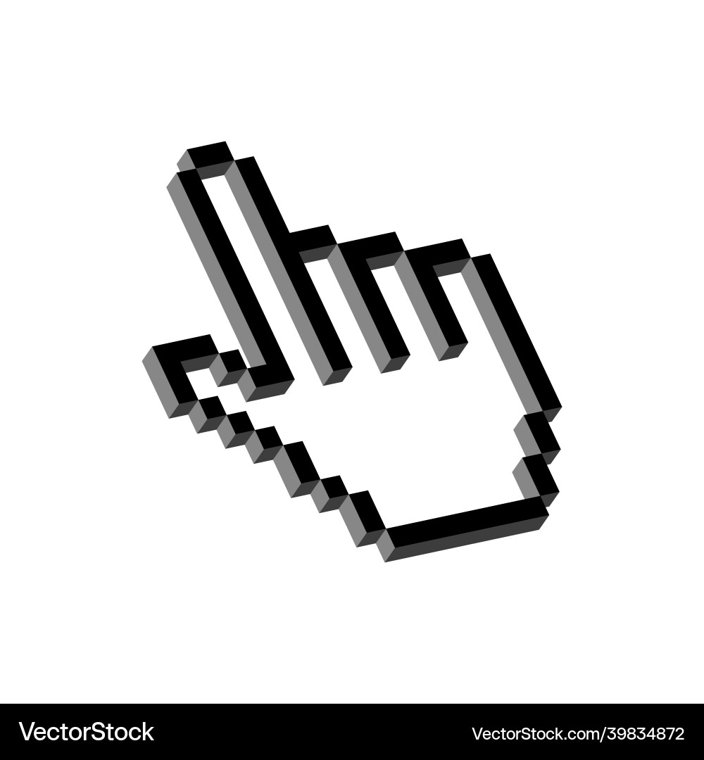 Pixel 3d hand pointer web cursor for links Pixel 3d hand pointer web cursor for links vector image
