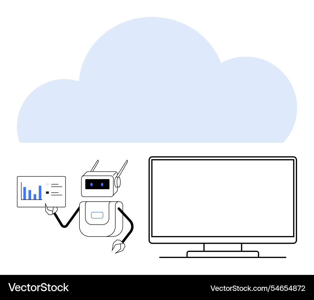 Robot presenting data on chart beside large vector image