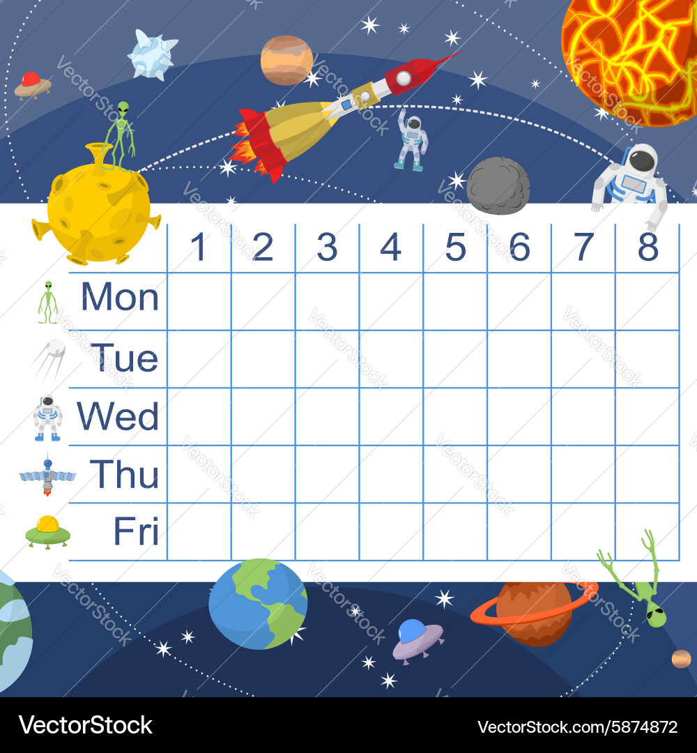 Schedule for students table with lessons vector image