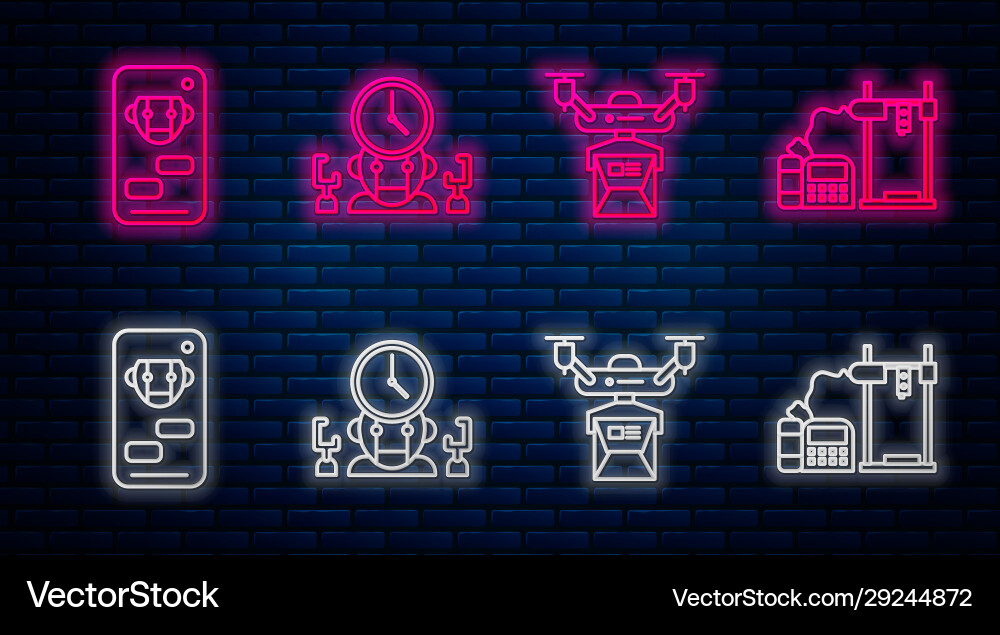 Set line robot and digital time manager drone Set line robot and digital time manager drone vector image