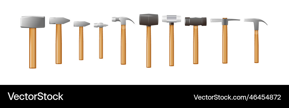 Set of hammers with a wooden handle Vector Image