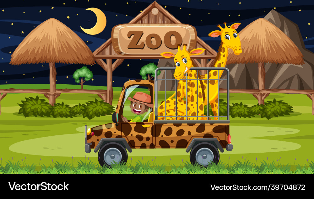 Zoo-Konzept mit Giraffengruppe im Käfig Auto Zoo-Konzept mit Giraffengruppe im Käfig Auto vektorbild