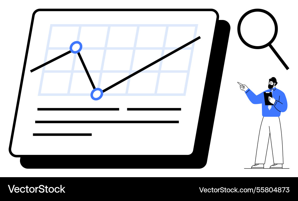 Analyst explaining growth data with graph Analyst explaining growth data with graph Vector Image