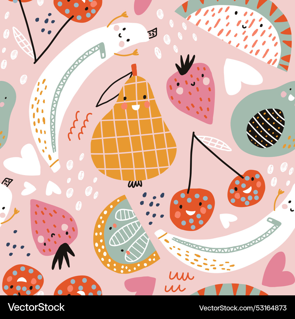 Cartoon fruits seamless pattern kids design Cartoon fruits seamless pattern kids design vector image