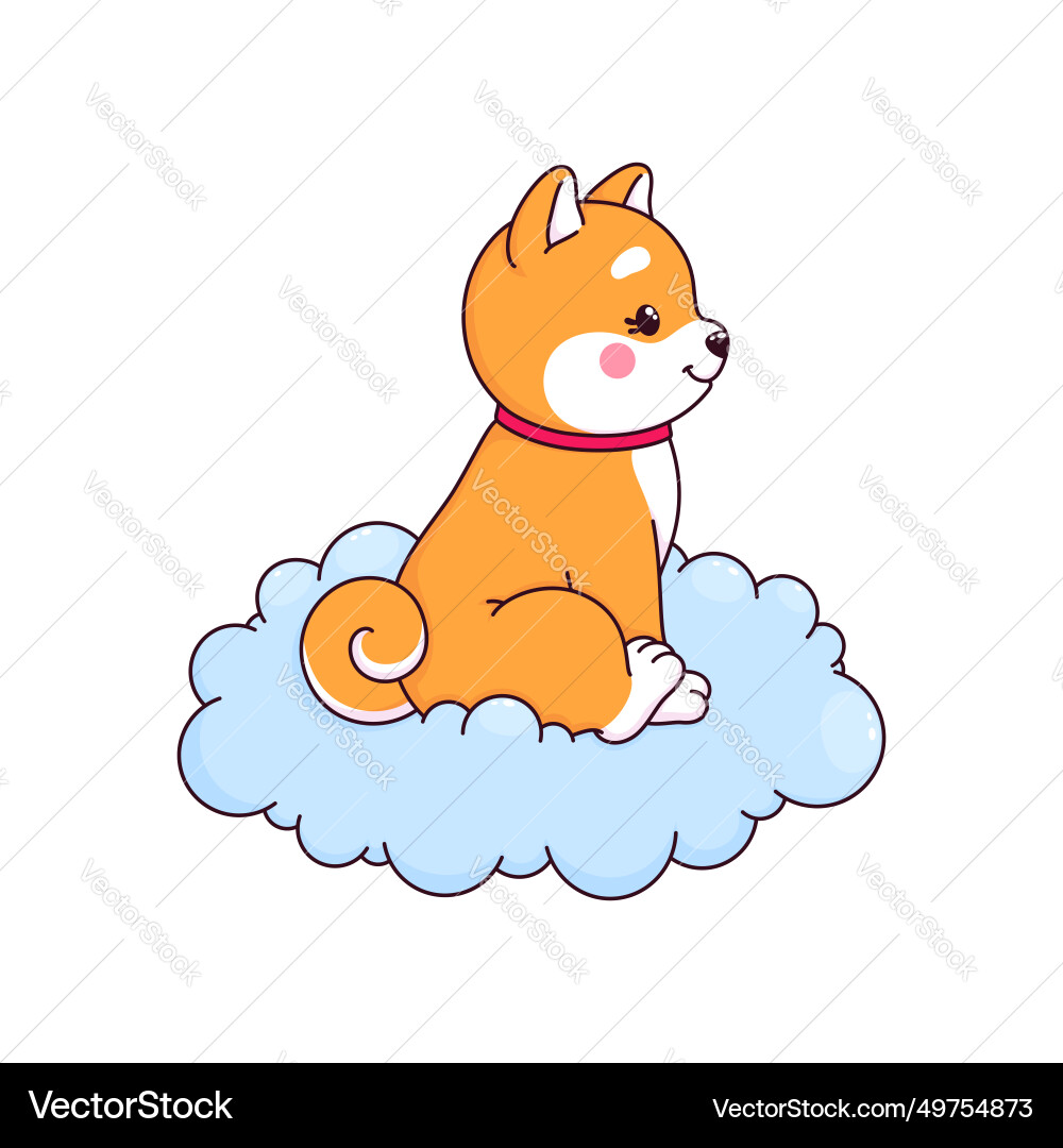 Cartoon shiba inu dog character sitting on a cloud Cartoon shiba inu dog character sitting on a cloud vector image