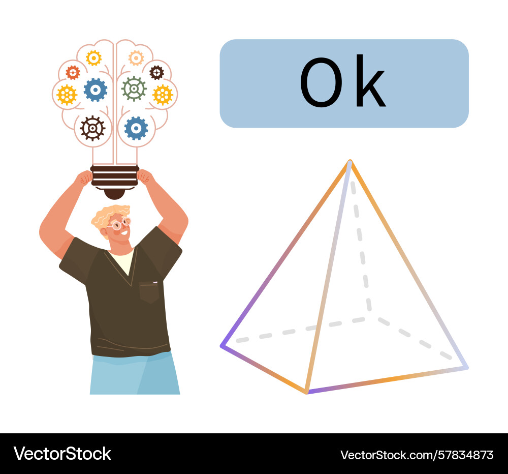 Man balancing light bulb with gears pyramid Vector Image