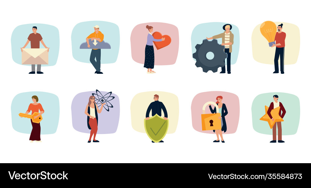 People holding different objects include envelope vector image