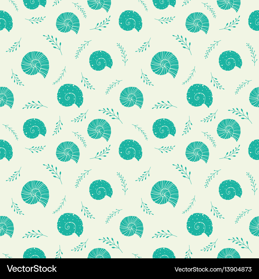 Seamless background with sea shells in sketch vector image