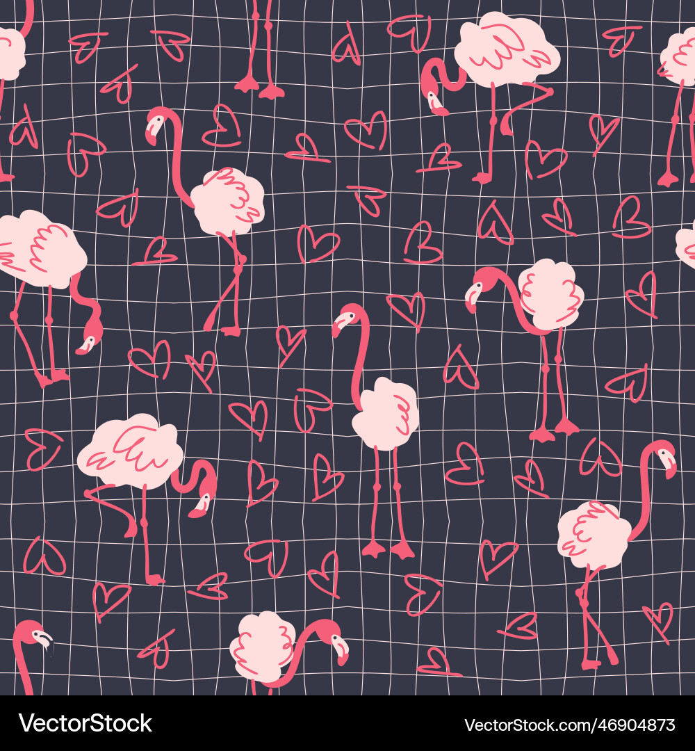 Seamless pattern with flamingo on trippy grid Vector Image