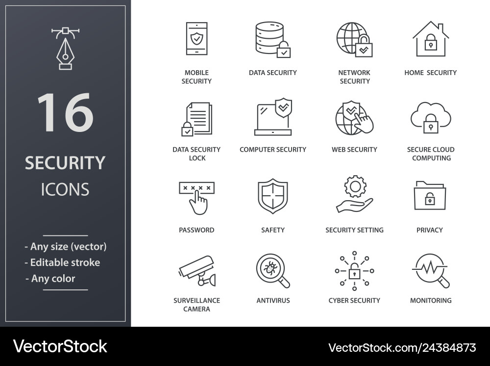 Security line icons set black vector image