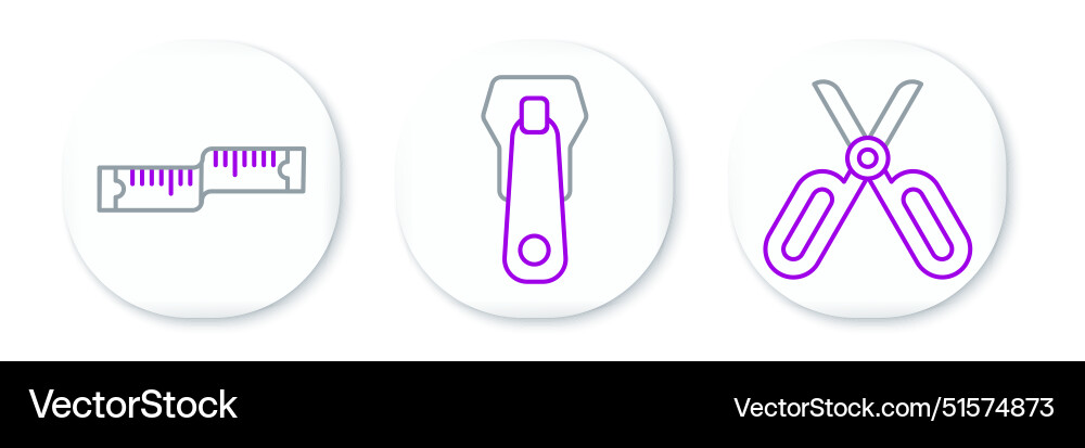 Set line scissors tape measure and zipper icon Vector Image