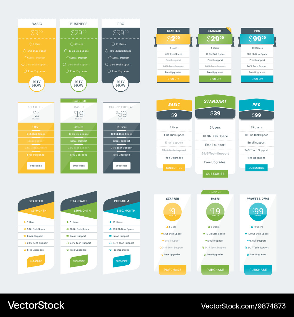 Set of pricing table design templates for websites Vector Image