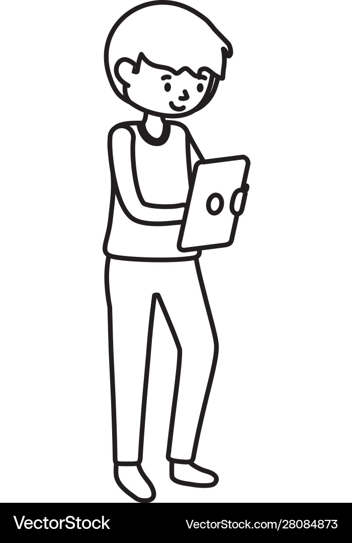 Young man student using tablet computer learning vector image