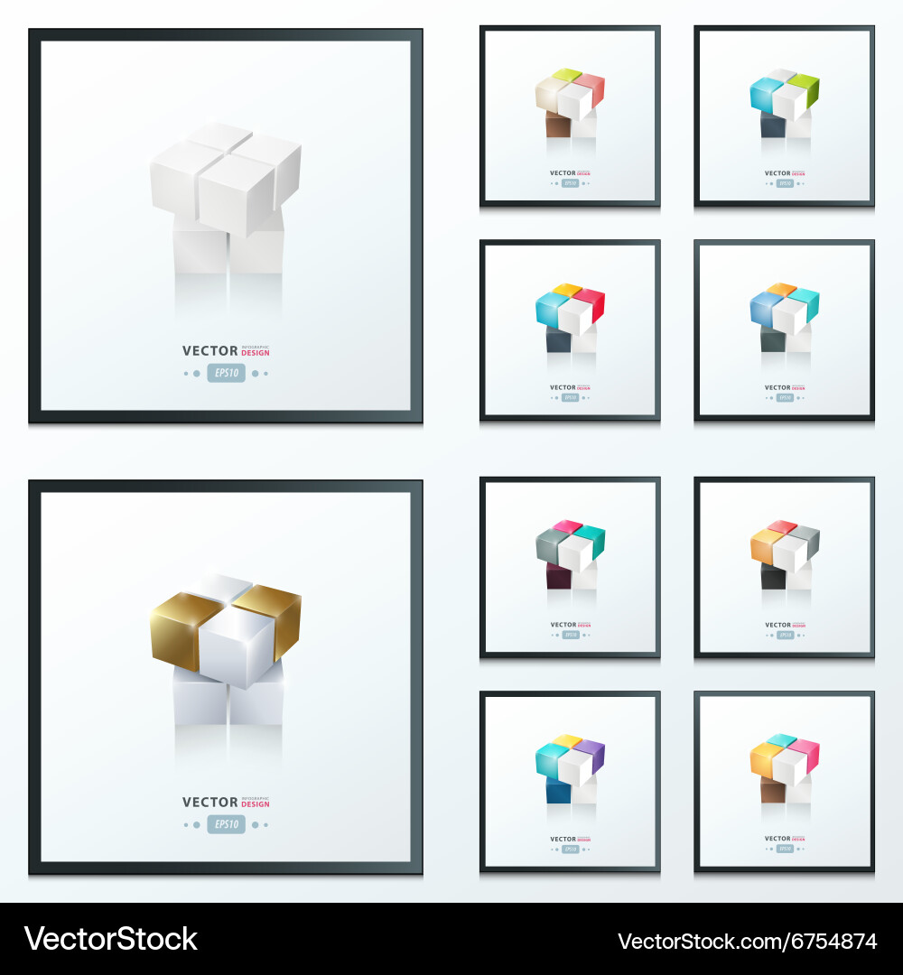 3d cube abstract design 10 color style vector image