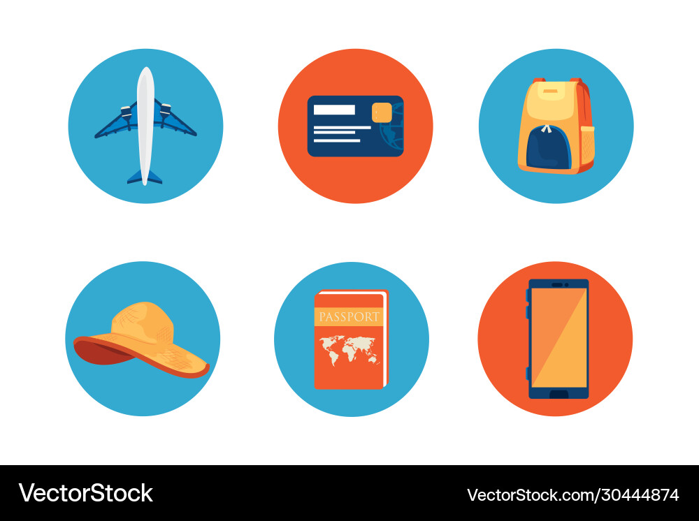 Airplane with set icons in frames circular Airplane with set icons in frames circular vector image