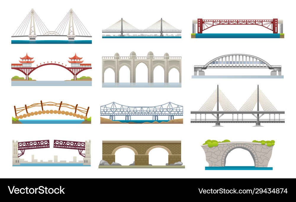 Bridge Architecture Icons - Diverse Styles vector image