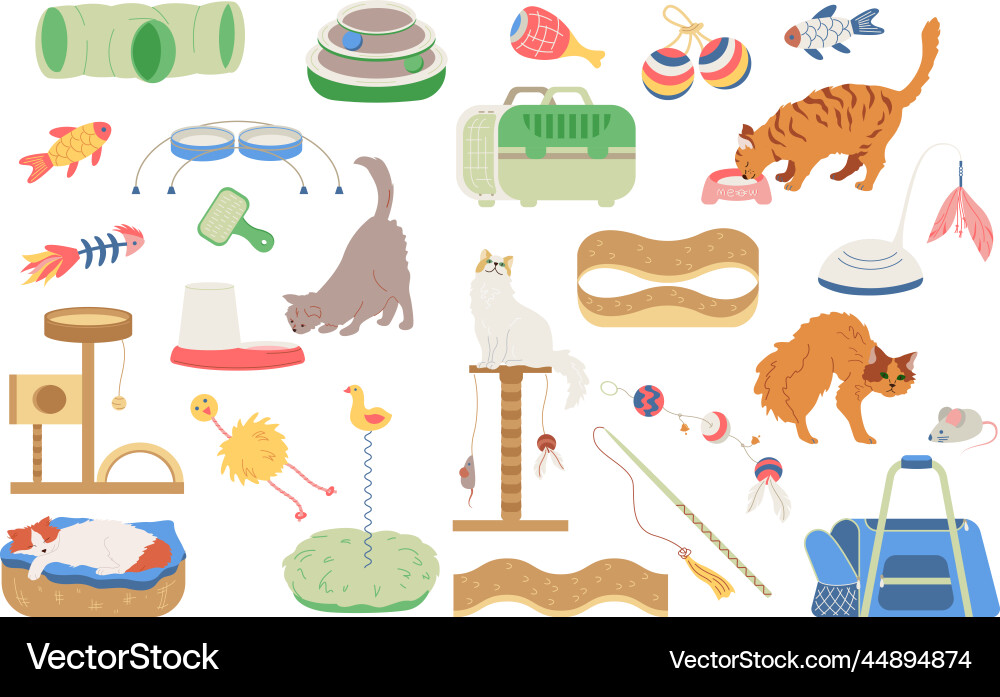 Cat accessories icon set Cat accessories icon set vector image