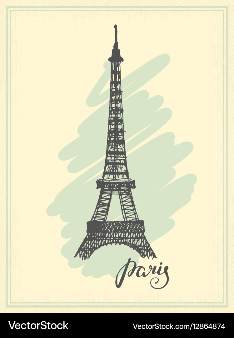 Eiffel Tower Sketch - Vintage Postcard vector image