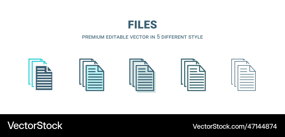 Files icon in 5 different style outline filled Files icon in 5 different style outline filled vector image