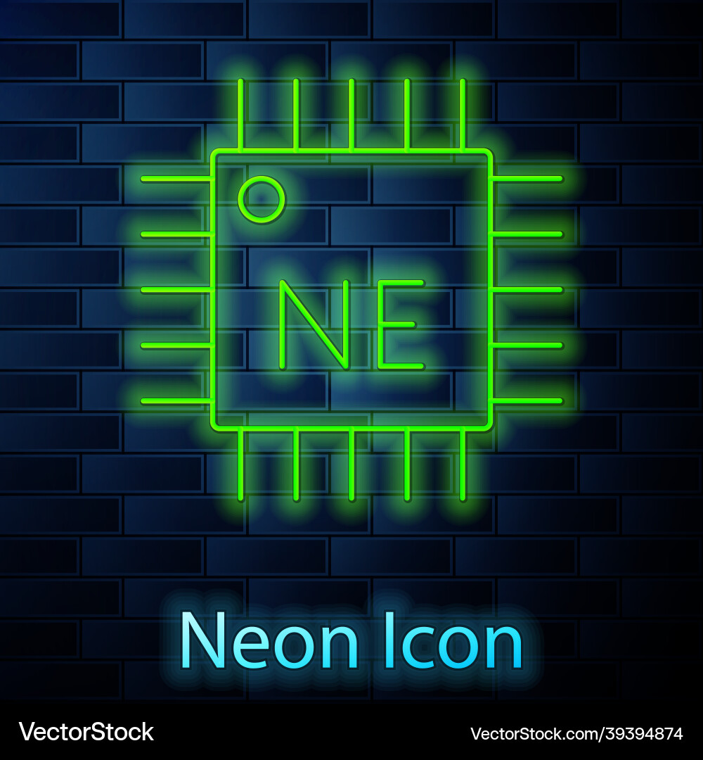 Glowing neon line computer processor Glowing neon line computer processor vector image