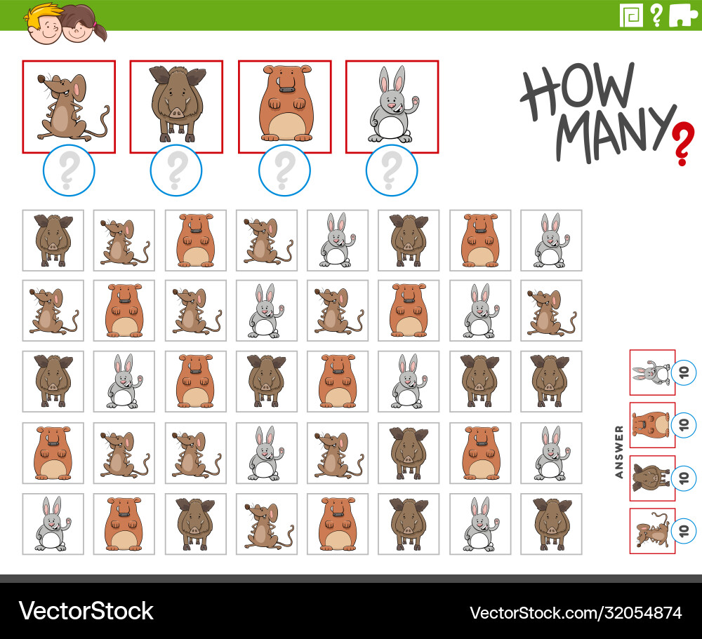 How many animal characters counting task vector image