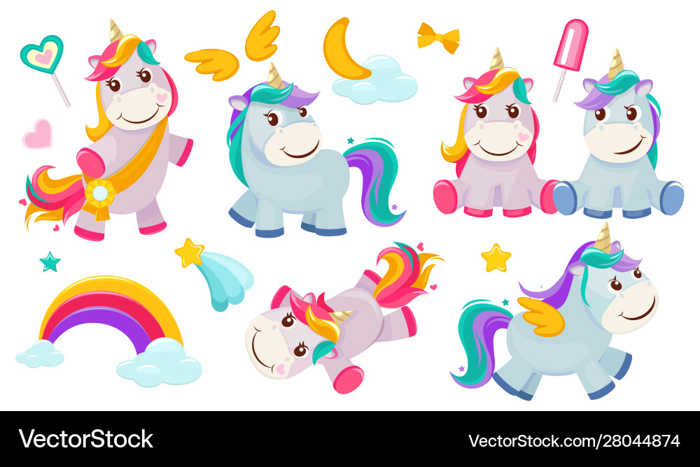 Magic unicorns baby little fairytale animals pony Magic unicorns baby little fairytale animals pony vector image
