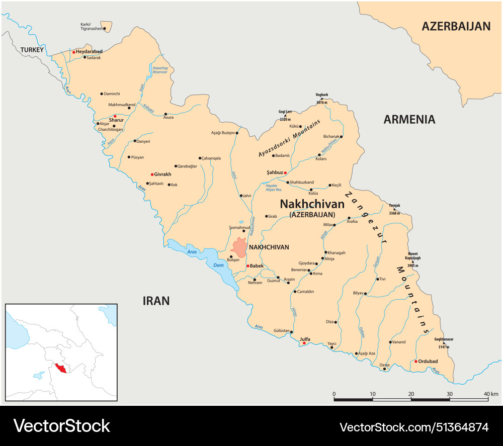 Map of nakhchivan autonomous republic azerbaijan Map of nakhchivan autonomous republic azerbaijan vector image