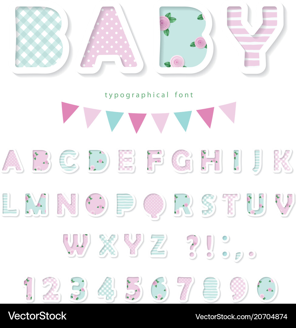 Pastel Pink & Blue Textile Font Collection Vector Image