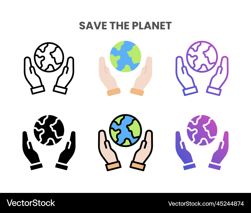 Save the planet icons set with different styles Save the planet icons set with different styles vector image